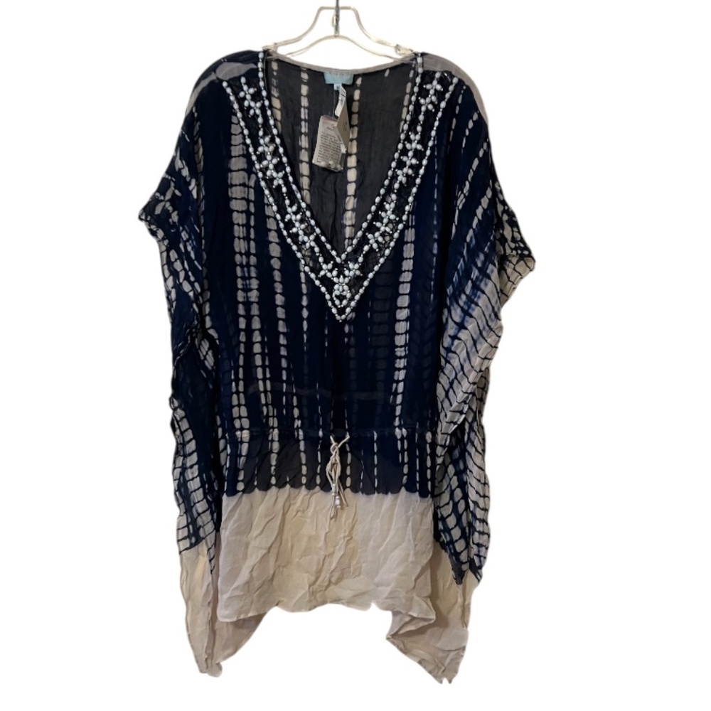 NWT Women's Debbie Katz South Beach Silk Beaded Kaftan Swimsuit Beach Coverup